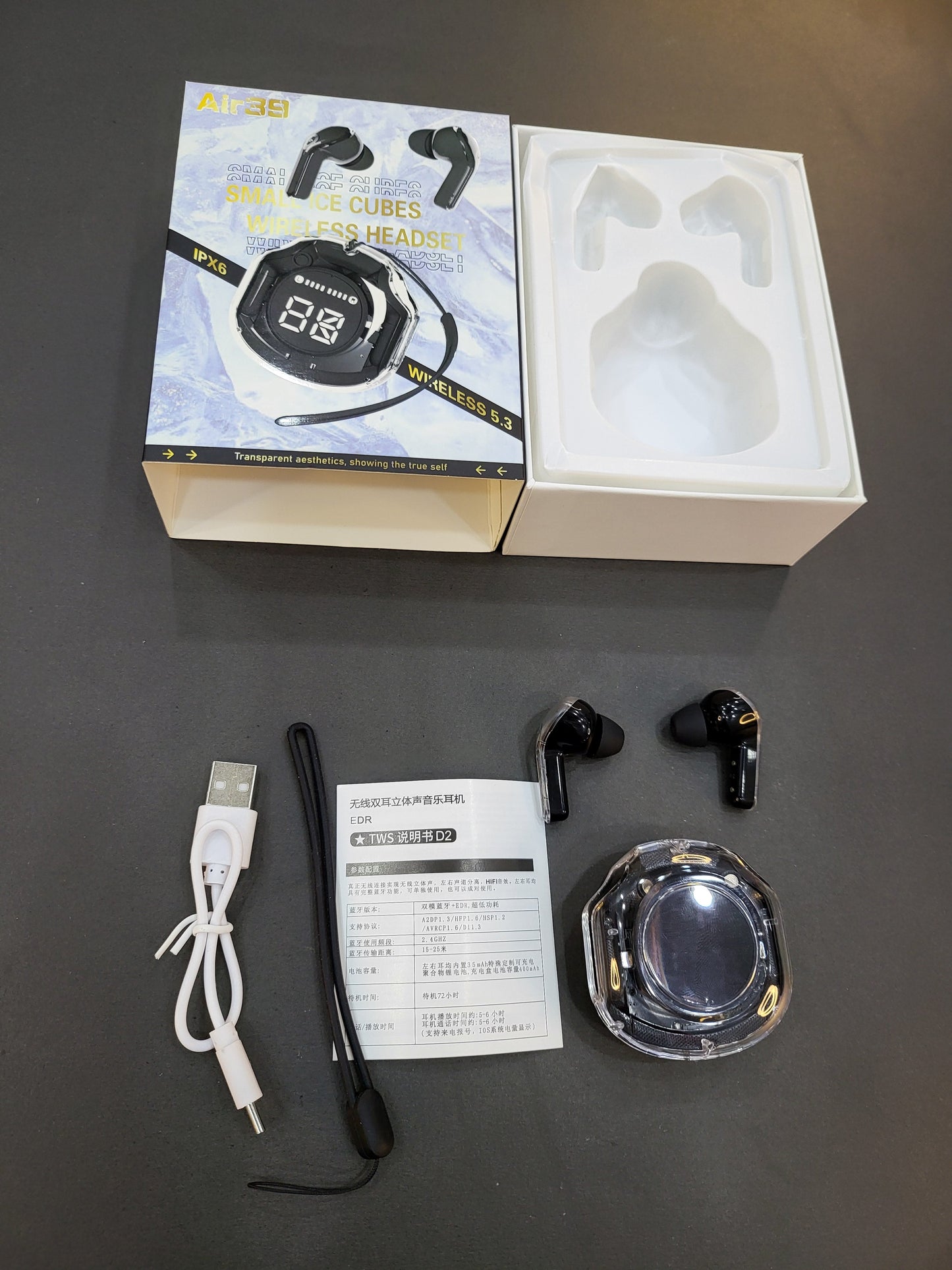 Air39 Wireless Earbuds with Transparent Case